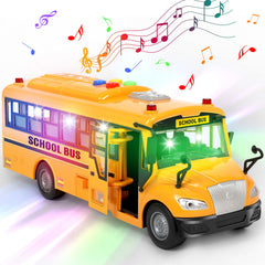 Yellow School Bus Toys for Toddlers 1-3 with 4 Different Flashing Lights & Sound Back and Side Doors Open Friction-Powered Wheels Light Up Toy Buses Birthday Gift 2 3 4 Year Old and Up Girl Boy Toys