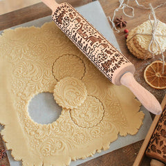 Christmas Laser Engraved Beech Rolling Pin Tool