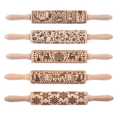 Christmas Laser Engraved Beech Rolling Pin Tool