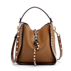 Studded Handbag, Leopard Head Shoulder Bag, Bucket Bag