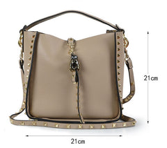 Studded Handbag, Leopard Head Shoulder Bag, Bucket Bag