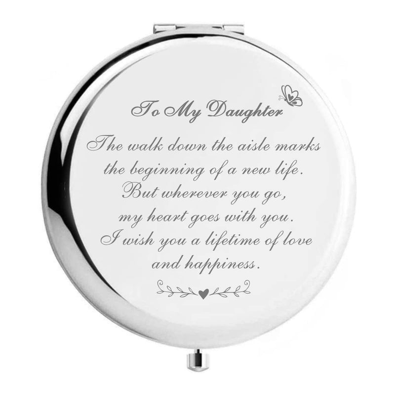 WHING to My Daughter Cute Engraved Travel Compact Pocket Makeup Mirror Daughter Wedding Gift from Dad Mom Graduation Birthday for Daughter
