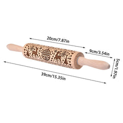 Christmas Laser Engraved Beech Rolling Pin Tool