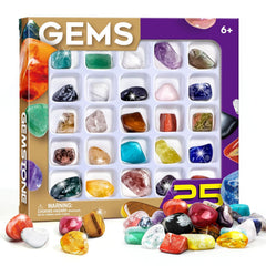 Rock Collection Box for Kids - 25 Unique Gemstones- Educational Science Kit Great STEM Gift for Boys & Girls