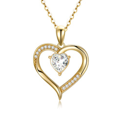 SISGEM 14K Real Gold Heart Necklace for Women Dainty Solid Yellow Gold 18mm Crystal Love Heart Pendant Love You Forever Jewelry Gift for Mom Wife 16"-18"