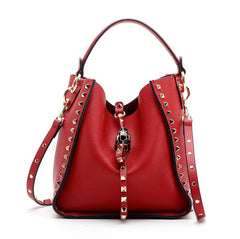 Studded Handbag, Leopard Head Shoulder Bag, Bucket Bag