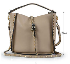 Studded Handbag, Leopard Head Shoulder Bag, Bucket Bag