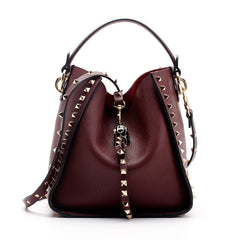 Studded Handbag, Leopard Head Shoulder Bag, Bucket Bag