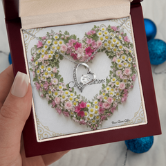 Forever Love Necklace Heart with Custom Designed Yellow & Pink Flower Heart Background "Congratulations"