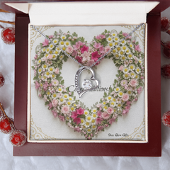 Forever Love Necklace Heart with Custom Designed Yellow & Pink Flower Heart Background "Congratulations"