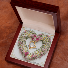 Forever Love Necklace Heart with Custom Designed Yellow & Pink Flower Heart Background "Congratulations"