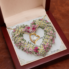 Forever Love Necklace Heart with Custom Designed Yellow & Pink Flower Heart Background "Congratulations"