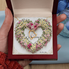 Forever Love Necklace Heart with Custom Designed Yellow & Pink Flower Heart Background "Congratulations"