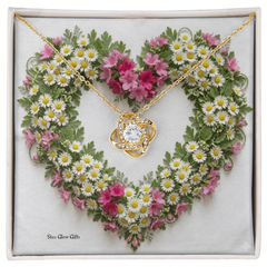 Say I love you with this  Love Knot Necklace, Custom Designed Flower Background