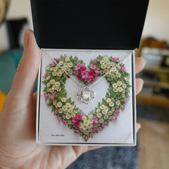 Say I love you with this  Love Knot Necklace, Custom Designed Flower Background