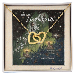 "Life is an Adventure" a Maine shape design, gift a double heart design for your wife, girlfriend, or fiancee