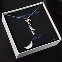 I am over the moon for you! message with a custom name necklace from Star Glow Gifts