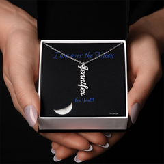 I am over the moon for you! message with a custom name necklace from Star Glow Gifts
