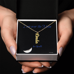 I am over the moon for you! message with a custom name necklace from Star Glow Gifts