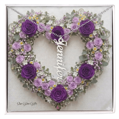 Custom Names Necklace, - Purple Heart Rose Background Design