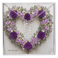 Custom Names Necklace, - Purple Heart Rose Background Design