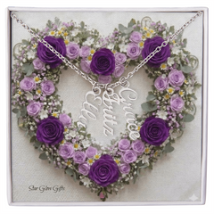 Custom Names Necklace, - Purple Heart Rose Background Design