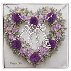 Custom Names Necklace, - Purple Heart Rose Background Design