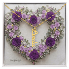 Custom Names Necklace, - Purple Heart Rose Background Design