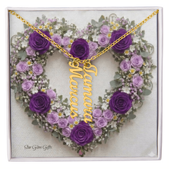 Custom Names Necklace, - Purple Heart Rose Background Design