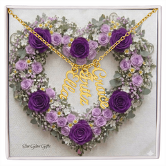 Custom Names Necklace, - Purple Heart Rose Background Design