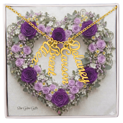 Custom Names Necklace, - Purple Heart Rose Background Design