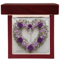 Custom Names Necklace, - Purple Heart Rose Background Design