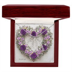 Custom Names Necklace, - Purple Heart Rose Background Design