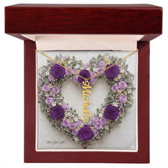 Custom Names Necklace, - Purple Heart Rose Background Design