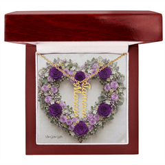 Custom Names Necklace, - Purple Heart Rose Background Design