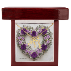 Custom Names Necklace, - Purple Heart Rose Background Design