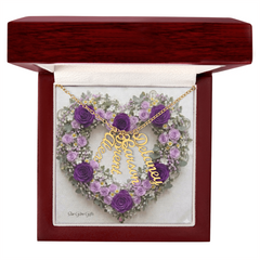 Custom Names Necklace, - Purple Heart Rose Background Design