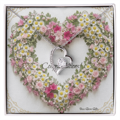 Forever Love Necklace Heart with Custom Designed Yellow & Pink Flower Heart Background "Congratulations"