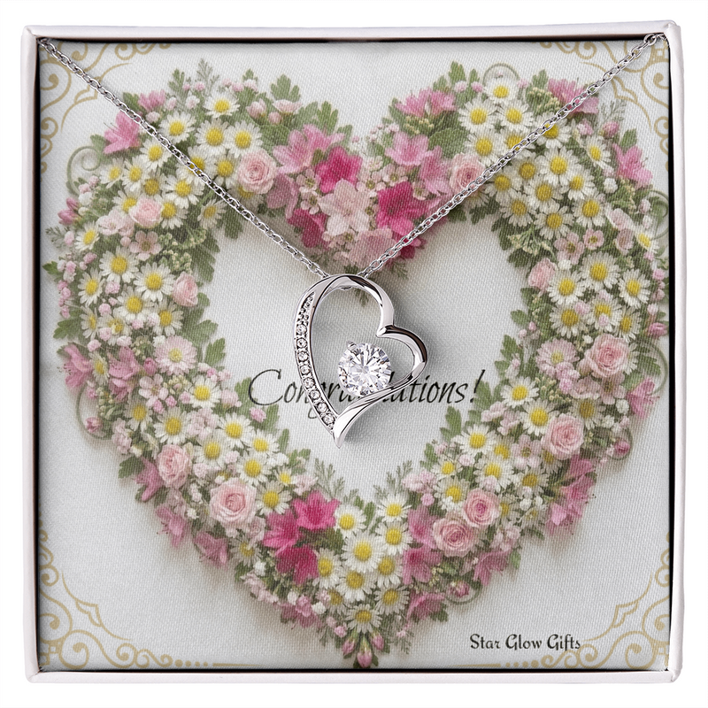 Forever Love Necklace Heart with Custom Designed Yellow & Pink Flower Heart Background 