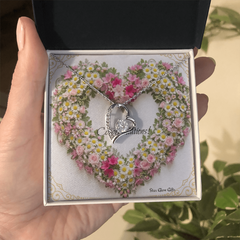 Forever Love Necklace Heart with Custom Designed Yellow & Pink Flower Heart Background "Congratulations"