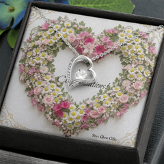 Forever Love Necklace Heart with Custom Designed Yellow & Pink Flower Heart Background "Congratulations"