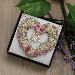 Forever Love Necklace Heart with Custom Designed Yellow & Pink Flower Heart Background "Congratulations"