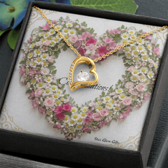Forever Love Necklace Heart with Custom Designed Yellow & Pink Flower Heart Background "Congratulations"