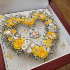 Heart Necklace and Baby Feet -Yellow Roses Background Design