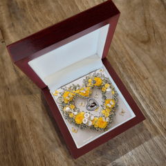 Heart Necklace and Baby Feet -Yellow Roses Background Design