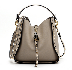 Studded Handbag, Leopard Head Shoulder Bag, Bucket Bag