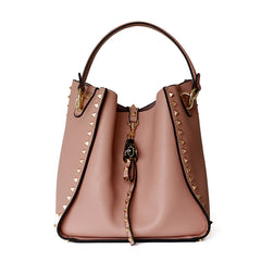 Studded Handbag, Leopard Head Shoulder Bag, Bucket Bag
