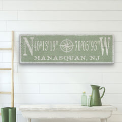 Personalized Coordinates Compass Rose Canvas Sign